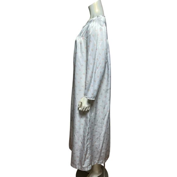 Vintage Satin Floral Nightgown, White with Pink Roses, Size Small - Picture 4 of 9